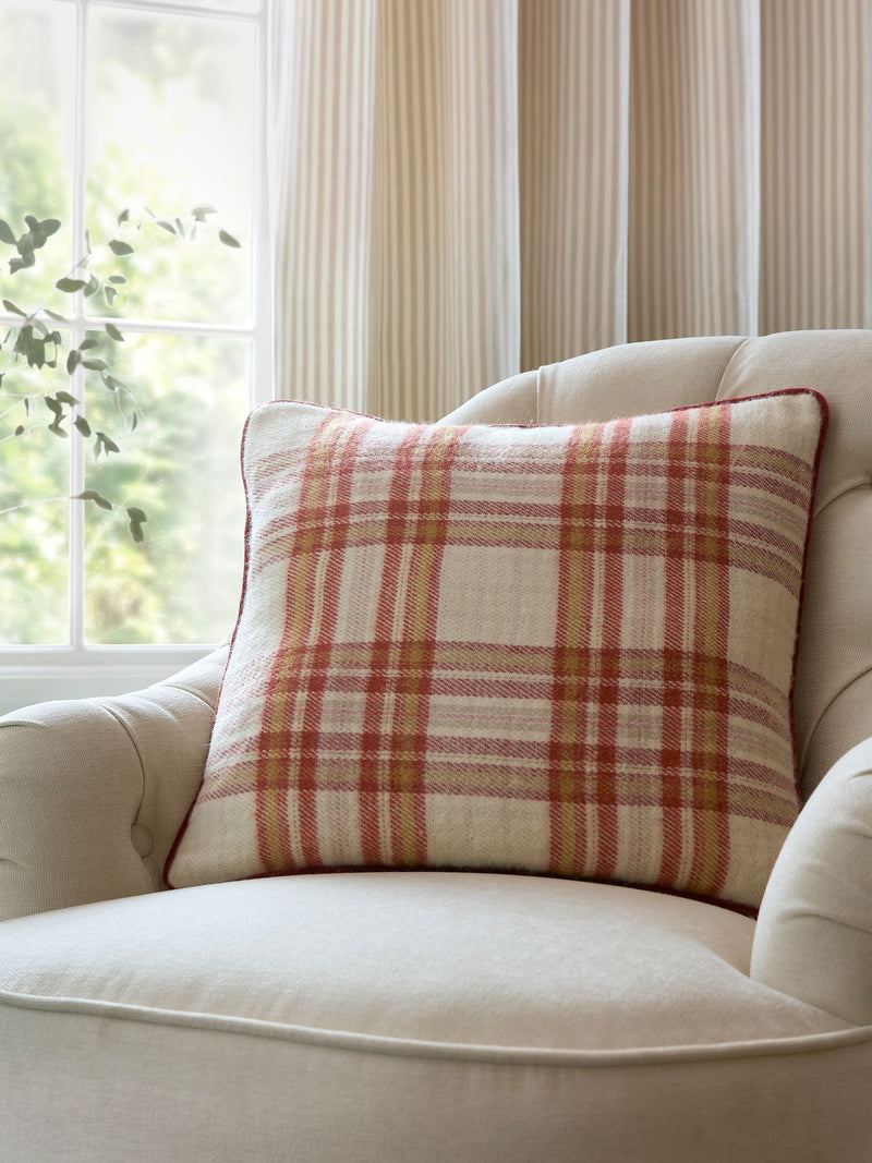 Laura Ashley Orange Russet Padbury Check cushion - British product