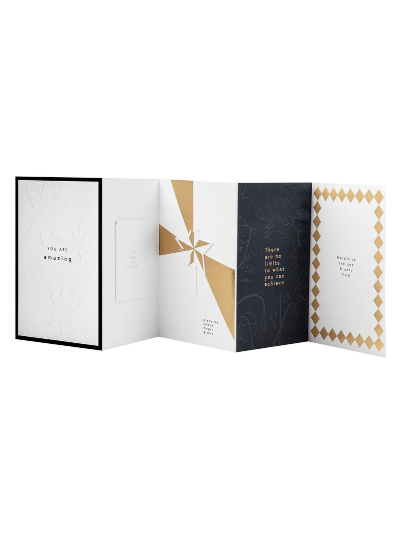 Hallmark Memento Luxe congratulations card black white gold design, UK version