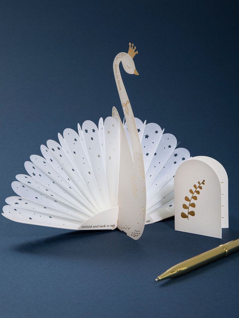 Hallmark white gold premium 3D white swan greeting card 17.3x11.9cm, UK version