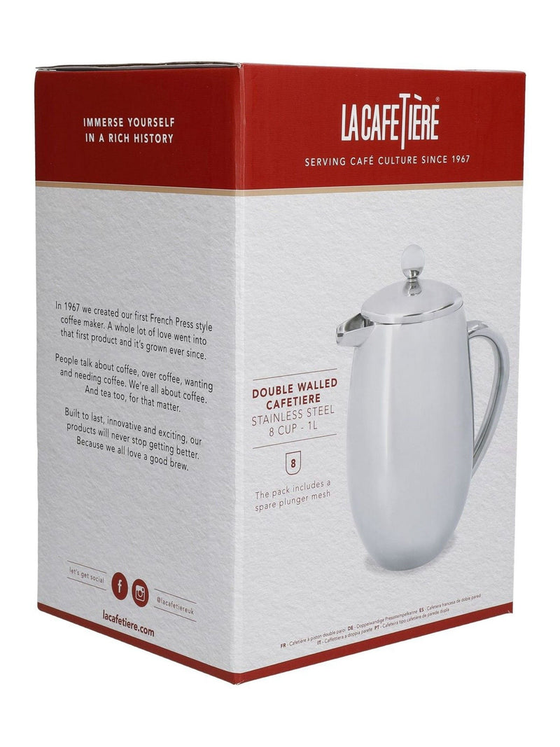 La Cafetiere silver stainless steel cafetière 1L, imported from the UK
