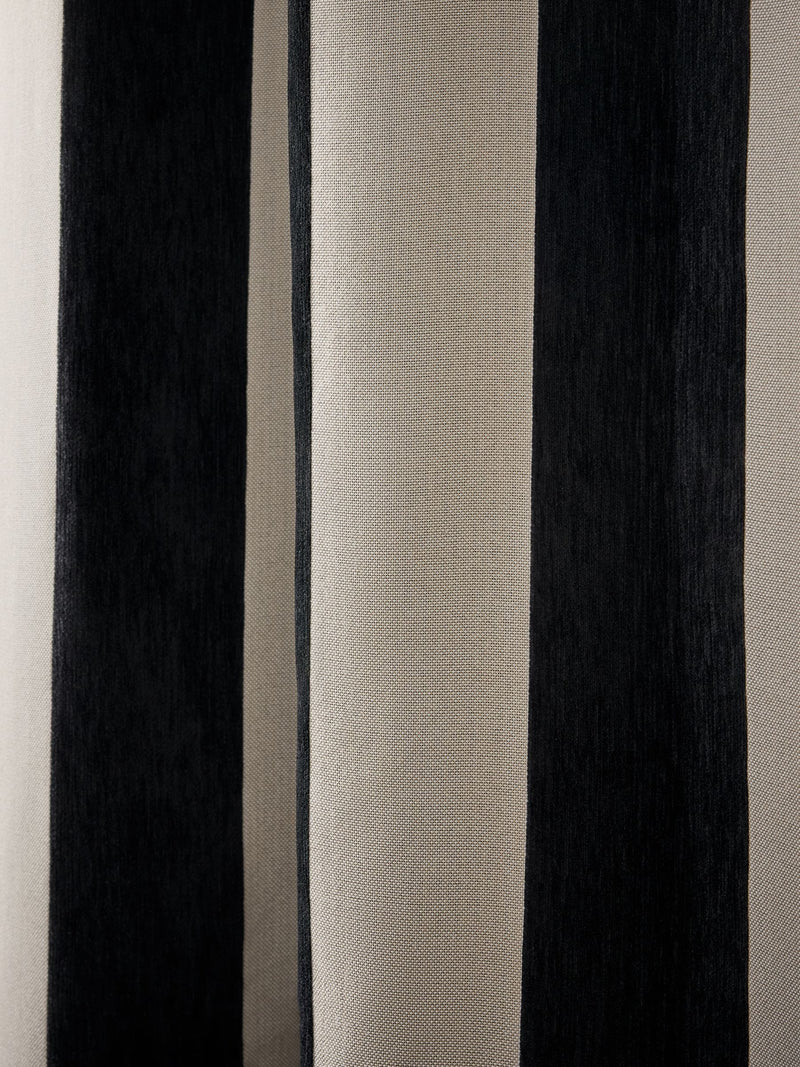 Chenille stripe ruffle top curtains in black and natural - British product