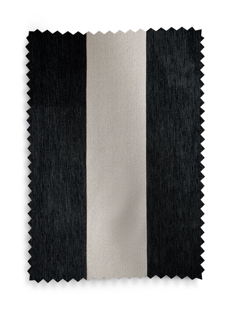 Chenille stripe ruffle top curtains in black and natural - British product
