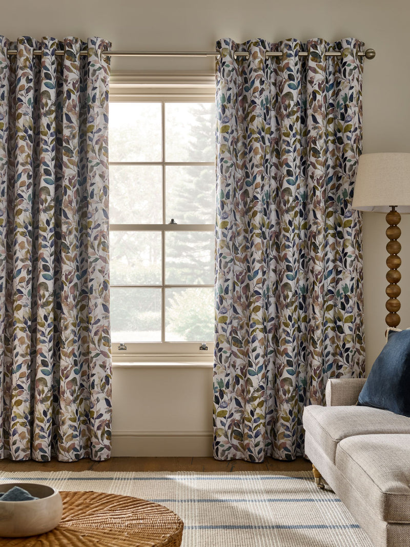 Leaf print blackout thermal curtains with eyelets - British product
