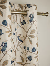 Next Luxe Embroidered Birds Eyelet Lined Curtains - Natural/Blue Collection- Buy online at McGrocer