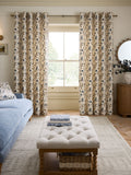 Luxe embroidered bird eyelet curtains, natural blue, imported from the UK