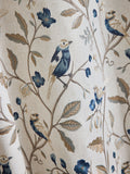 Luxe embroidered bird eyelet curtains, natural blue, imported from the UK