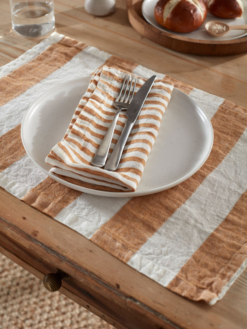Secret Linen Store amber wide stripe linen placemats 35x50cm (British brand)