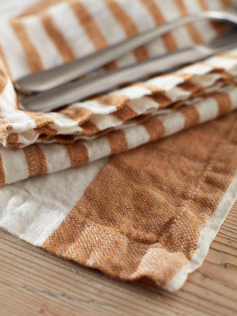 Secret Linen Store amber wide stripe linen placemats 35x50cm (British brand)
