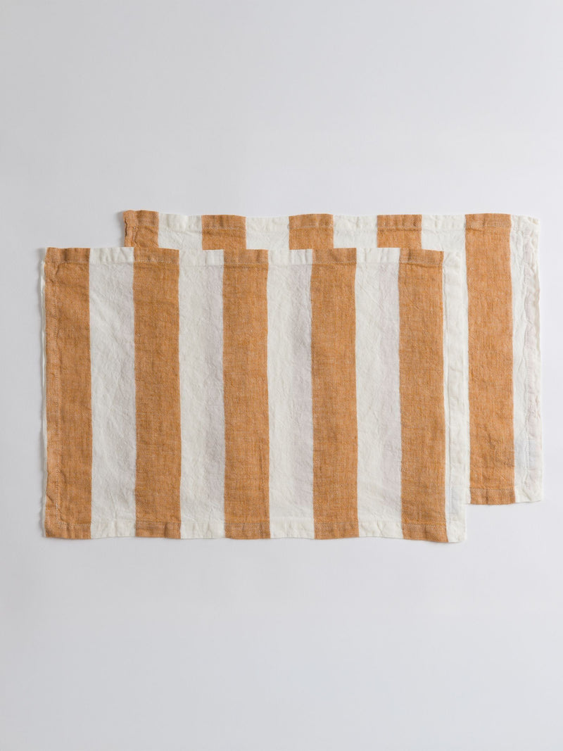 Secret Linen Store amber wide stripe linen placemats 35x50cm (British brand)