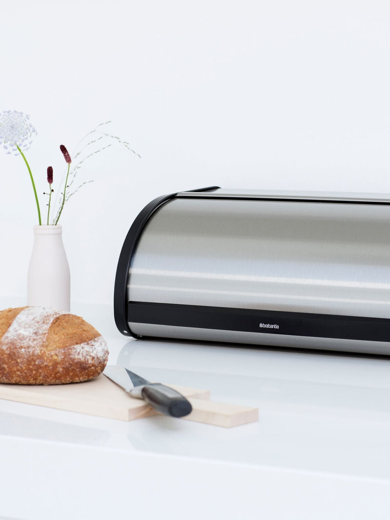 Brabantia Matt Steel Fingerprint Proof Roll Top Bread Bin - British product