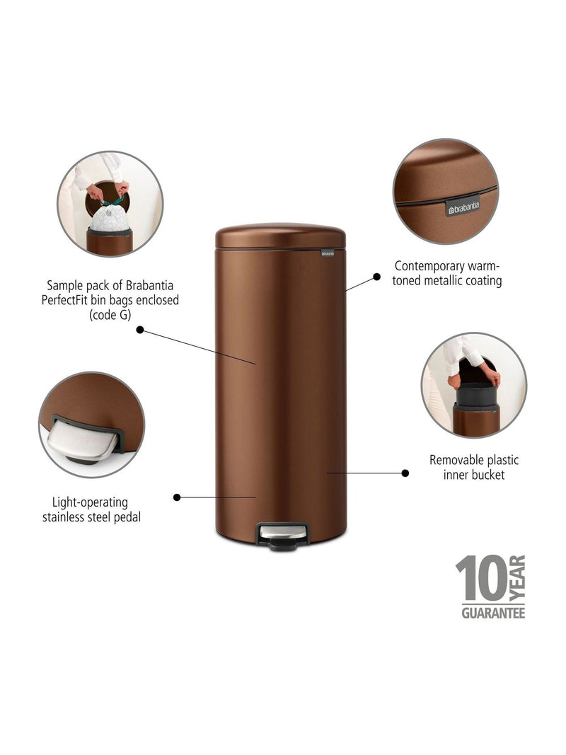 Brabantia Warm Bronze Pedal Bin 30L - British product
