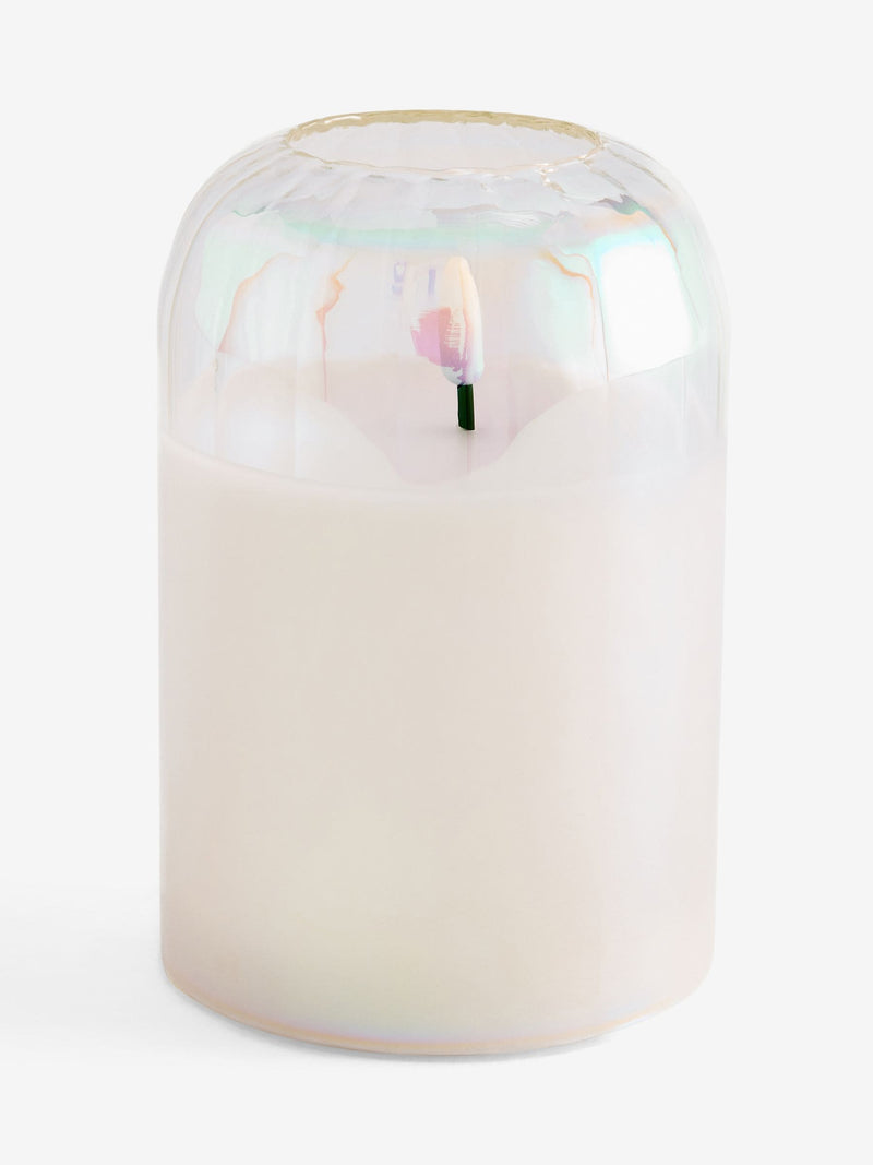 Set of 3 unscented LED pillar candles with glass ribbed cases, 15cm height, UK version