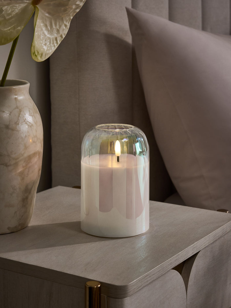 Iridescent Glass Ribbed LED 1 Wick Unscented Pillar Candle
