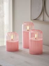 Next Set of 3 Pink Glass Ribbed LED Pillar Candles- Buy online at McGrocer