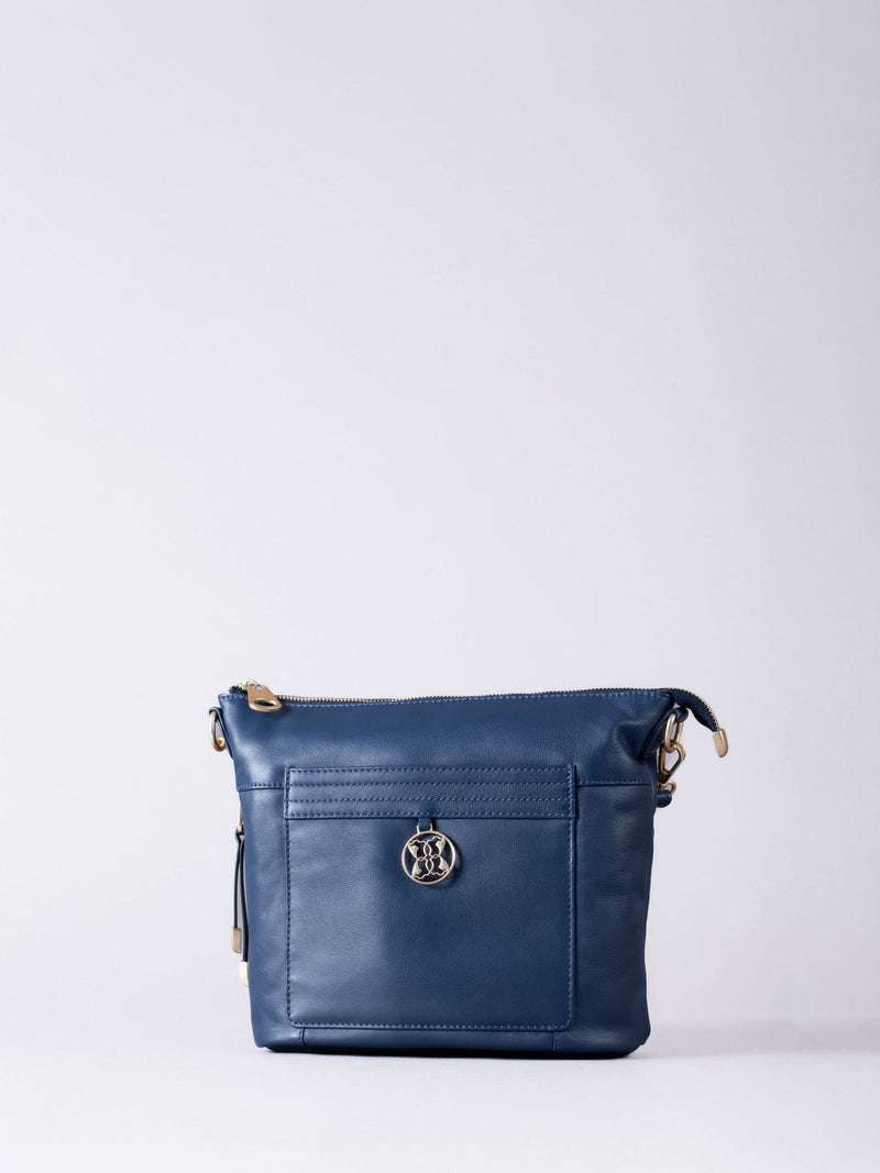 Lakeland Leather blue Cartmel cross-body bag, imported from the UK