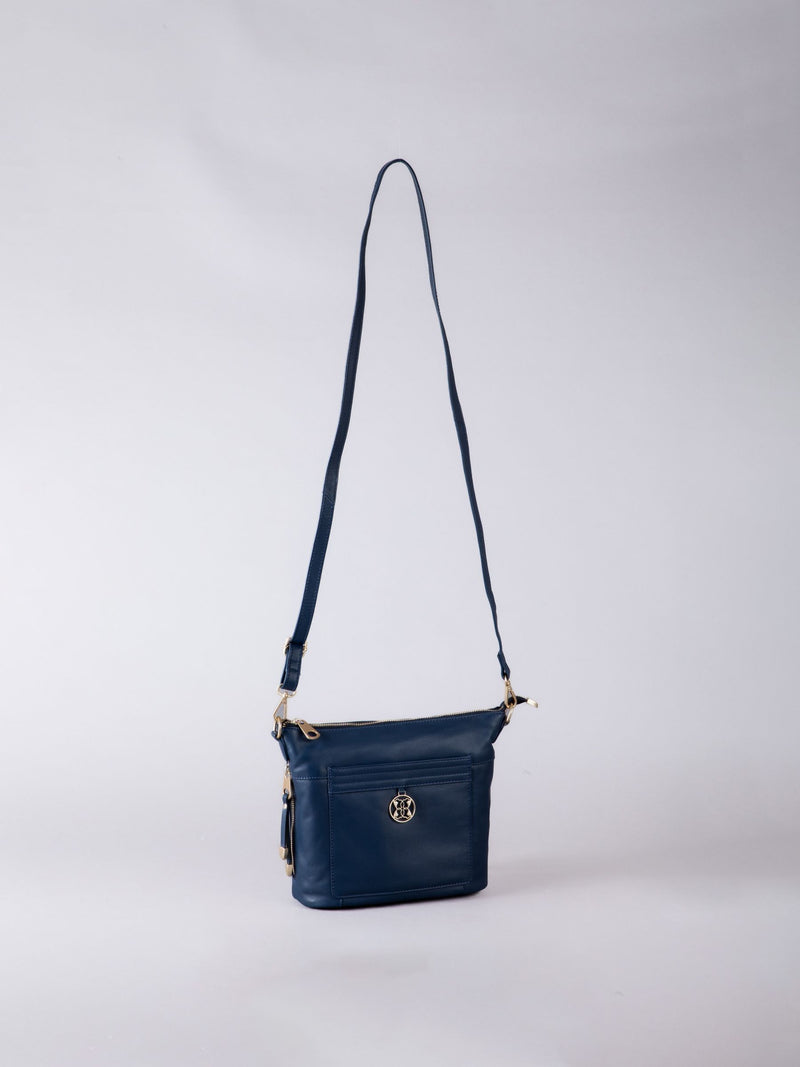 Lakeland Leather blue Cartmel cross-body bag, imported from the UK