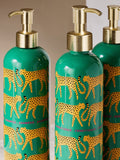 Green cheetah print refillable dispenser bottles set of 3 (British brand)