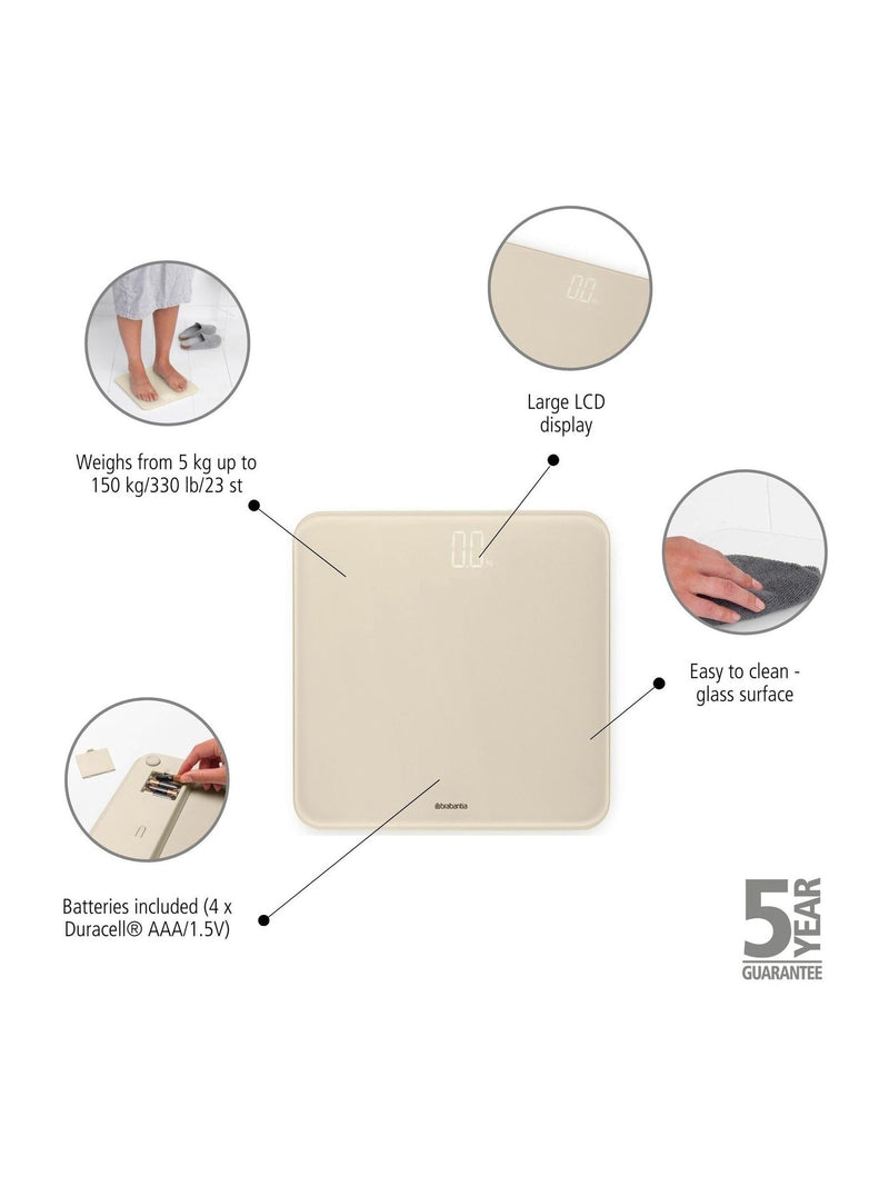 Brabantia Soft Beige ReNew digital bathroom scale, UK version