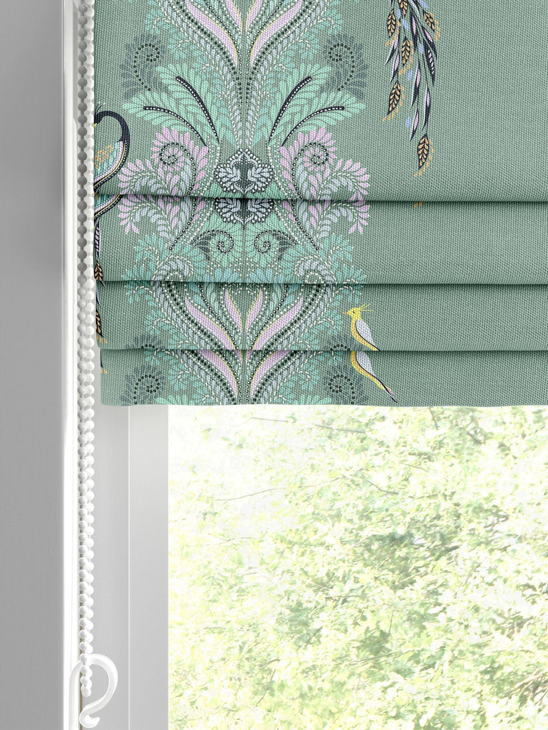 Sara Miller Roman blind sage green peacock filigree 1500x1400mm, imported from the UK