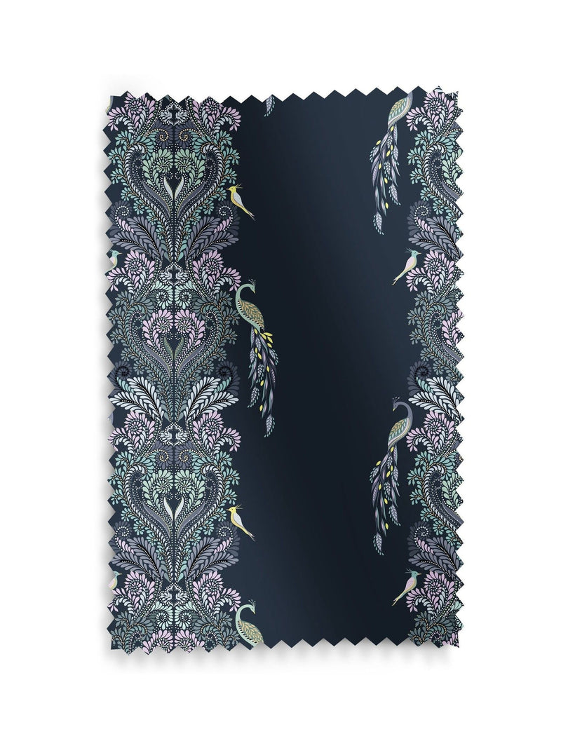 Sara Miller faux silk roman blind petrol blue peacock filigree (British brand)