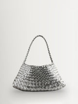 Next Dragon Diffusion Rosanna Mini Covert Foil Silver Handwoven Leather Baguette Bag- Buy online at McGrocer