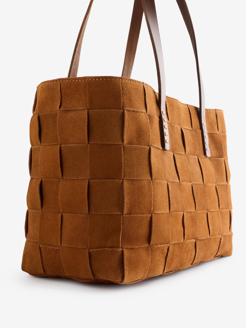 Dragon Diffusion suede tote bag with basket-weave design, imported from the UK