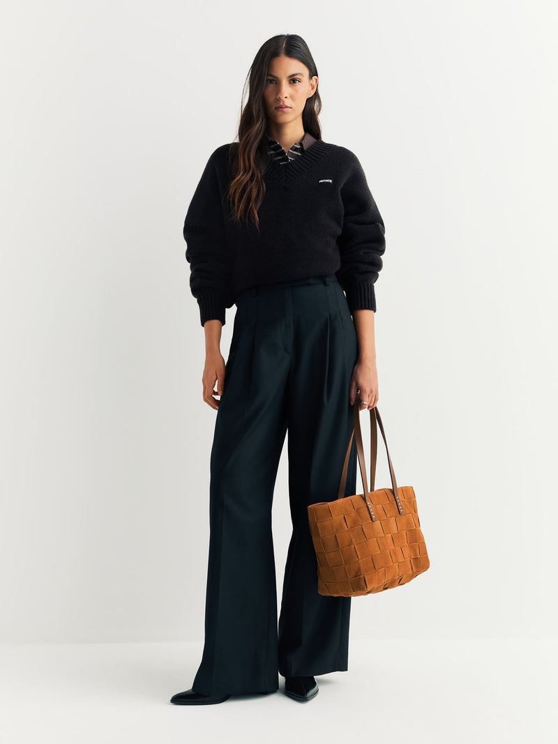 Dragon Diffusion suede tote bag with basket-weave design, imported from the UK