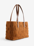 Dragon Diffusion suede tote bag with basket-weave design, imported from the UK
