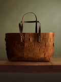 Dragon Diffusion suede tote bag with basket-weave design, imported from the UK