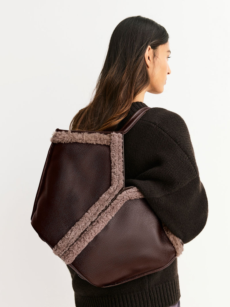 Hereu brown Calella curly shearling trim tote bag (British brand)
