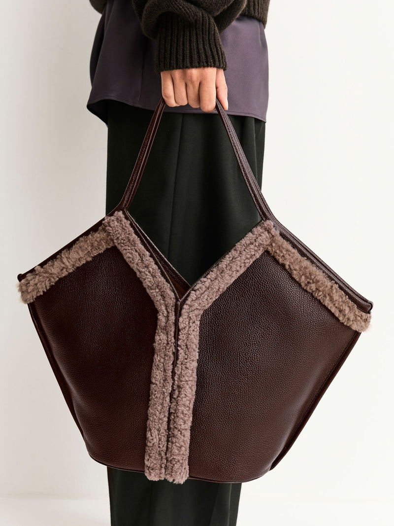 Hereu brown Calella curly shearling trim tote bag (British brand)