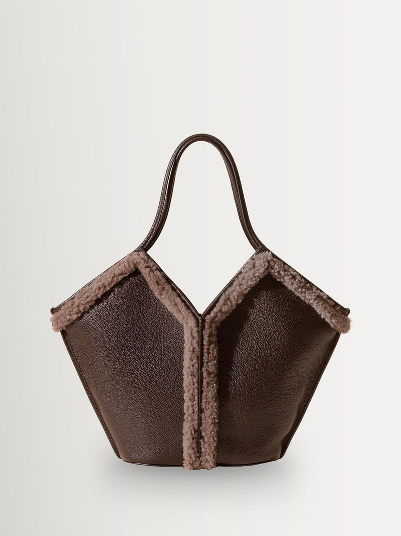 Hereu brown Calella curly shearling trim tote bag (British brand)
