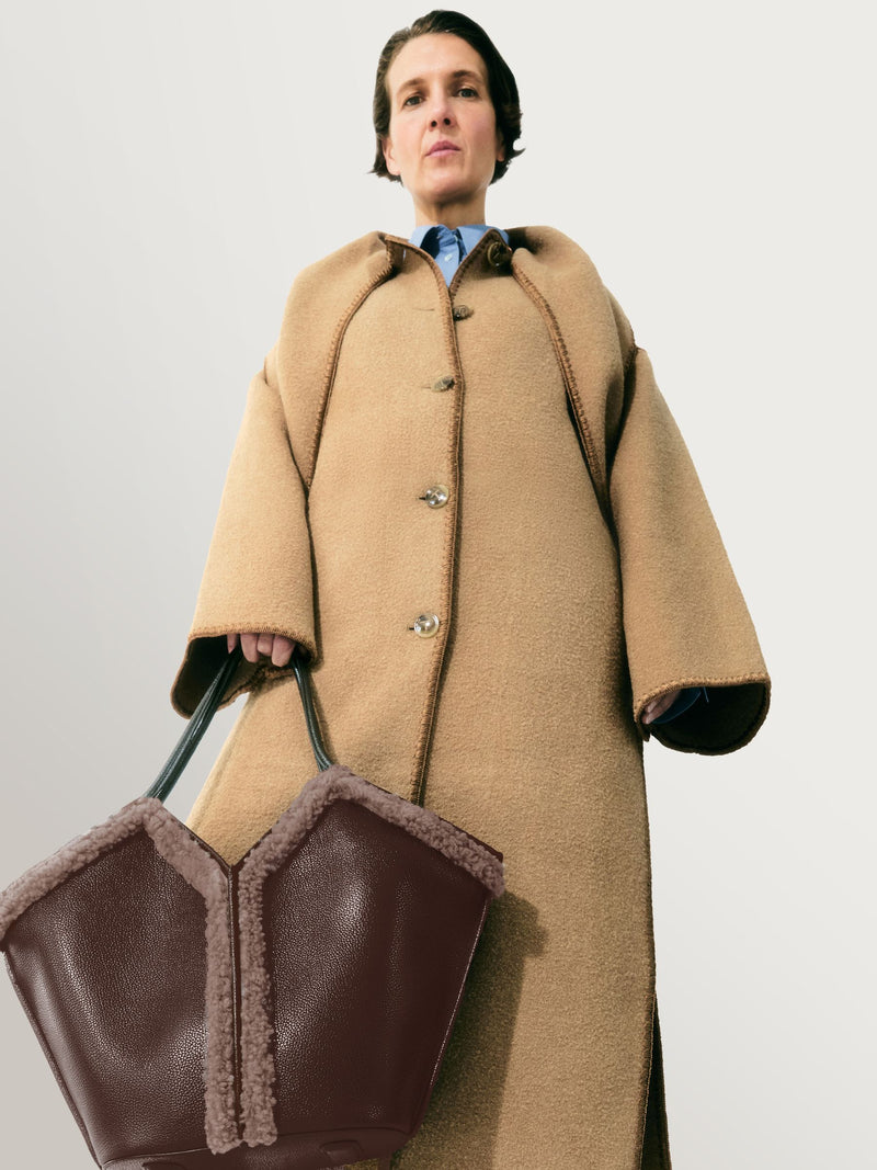 Hereu brown Calella curly shearling trim tote bag (British brand)