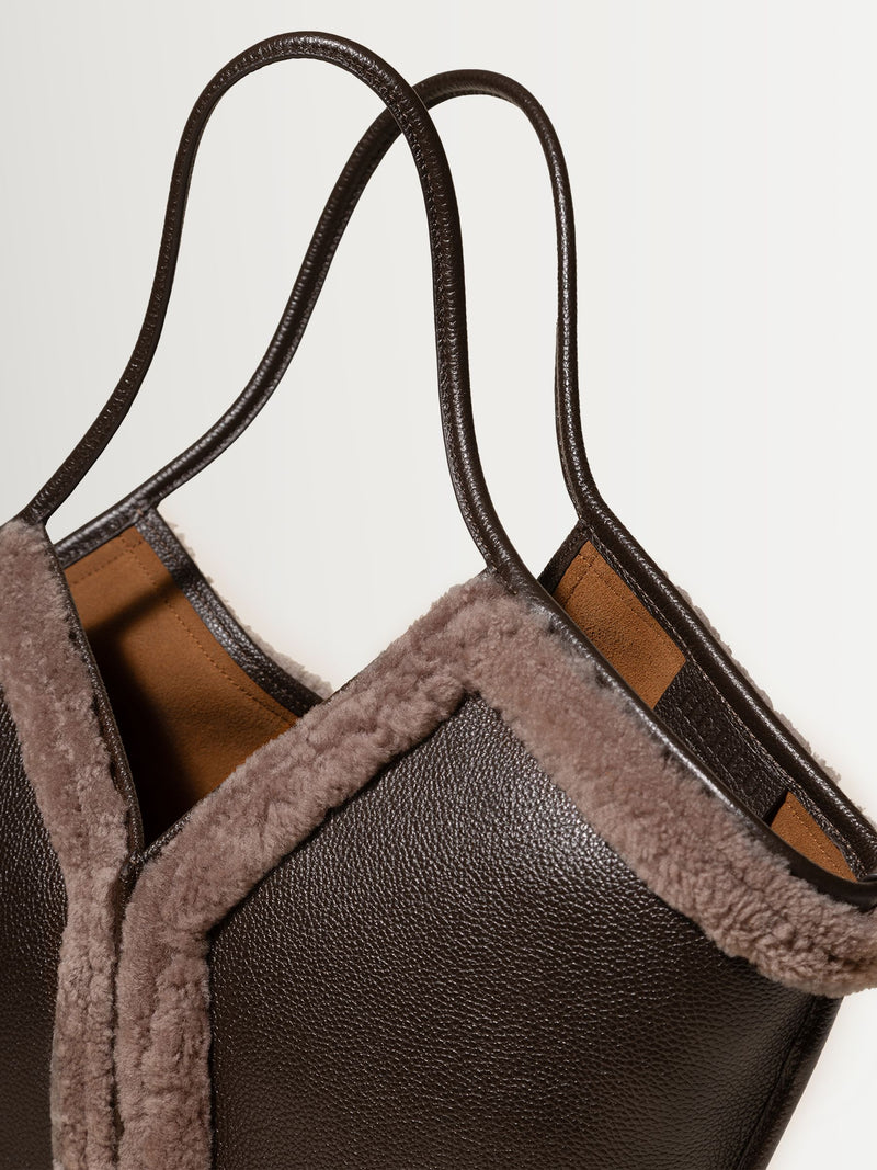 Hereu brown Calella curly shearling trim tote bag (British brand)