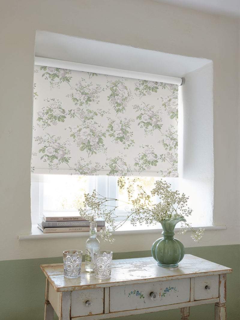 Shabby Chic blackout roller blind natural rose chintz, imported from the UK