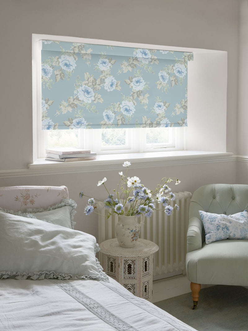 Shabby Chic blue royal bouquet blackout roller blind, imported from the UK