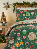 Duvet cover set with Emerald Christmas Festive Treats design - British product