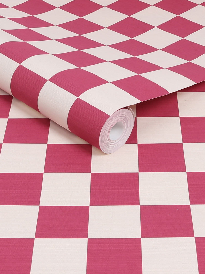 Graham & Brown Raspberry Envy Check Me Out wallpaper sample A4, UK version