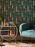 Graham & Brown Morse wallpaper sample bottle green burnt orange, UK version