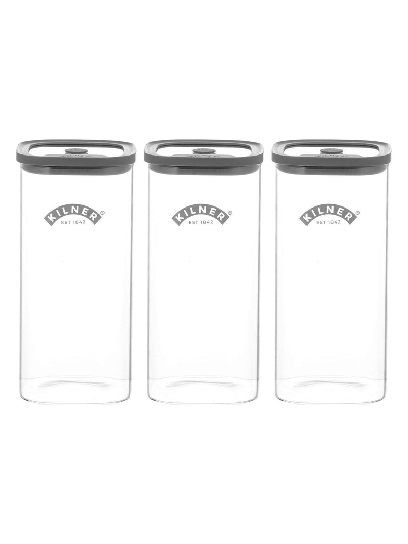 Kilner Fresh Storage Jars Square Glass 1.5 Litre 3 Pack, UK version
