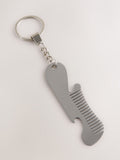 Silver beard comb bottle opener keyring, UK version