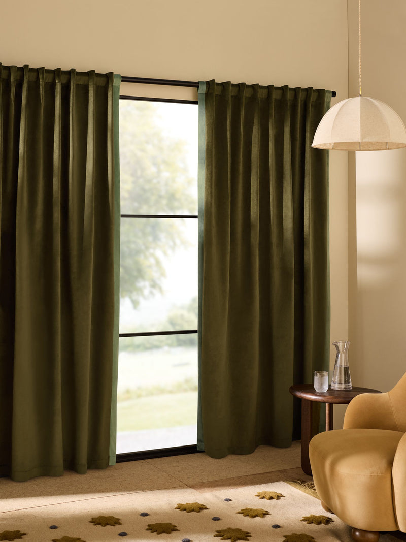 MADE.COM Khaki Green Velvet Audley Contrast Hidden Tab Curtains