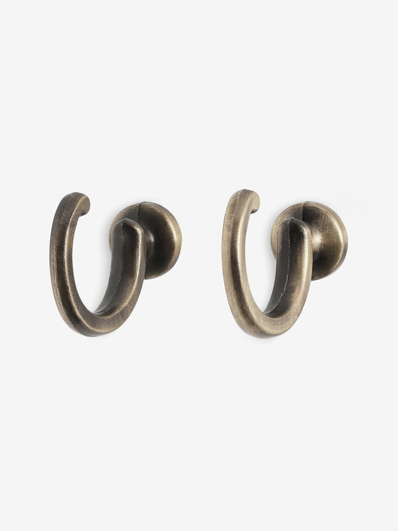 Antique brass curtain tieback hooks 2 pack, imported from the UK
