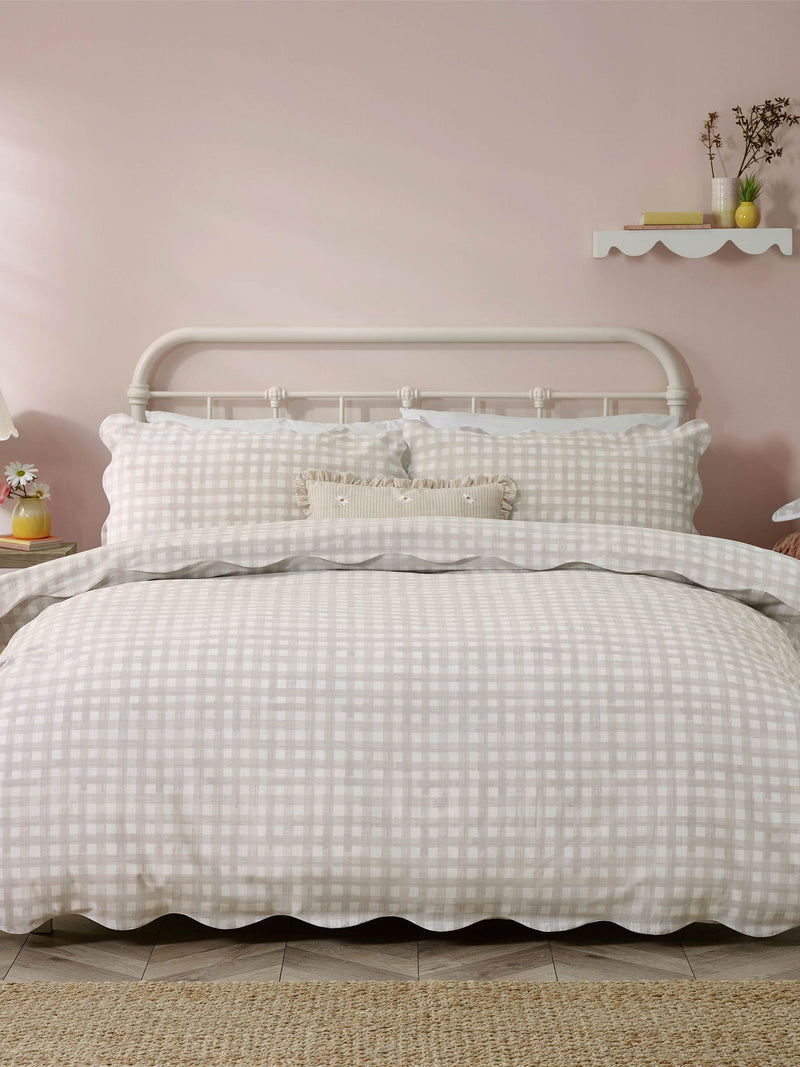 Furn Natural Scalloped Edge Gingham Duvet Cover Set - British product