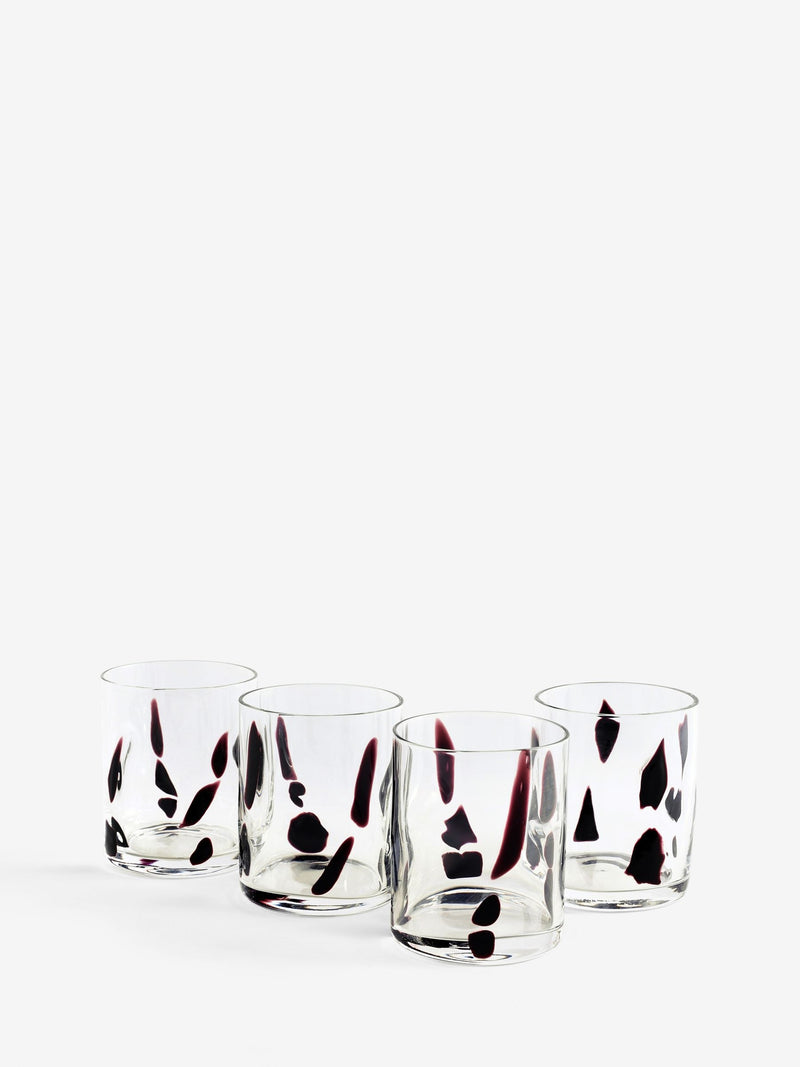 Nina Campbell tumbler glasses dark red confetti set of 4, imported from the UK