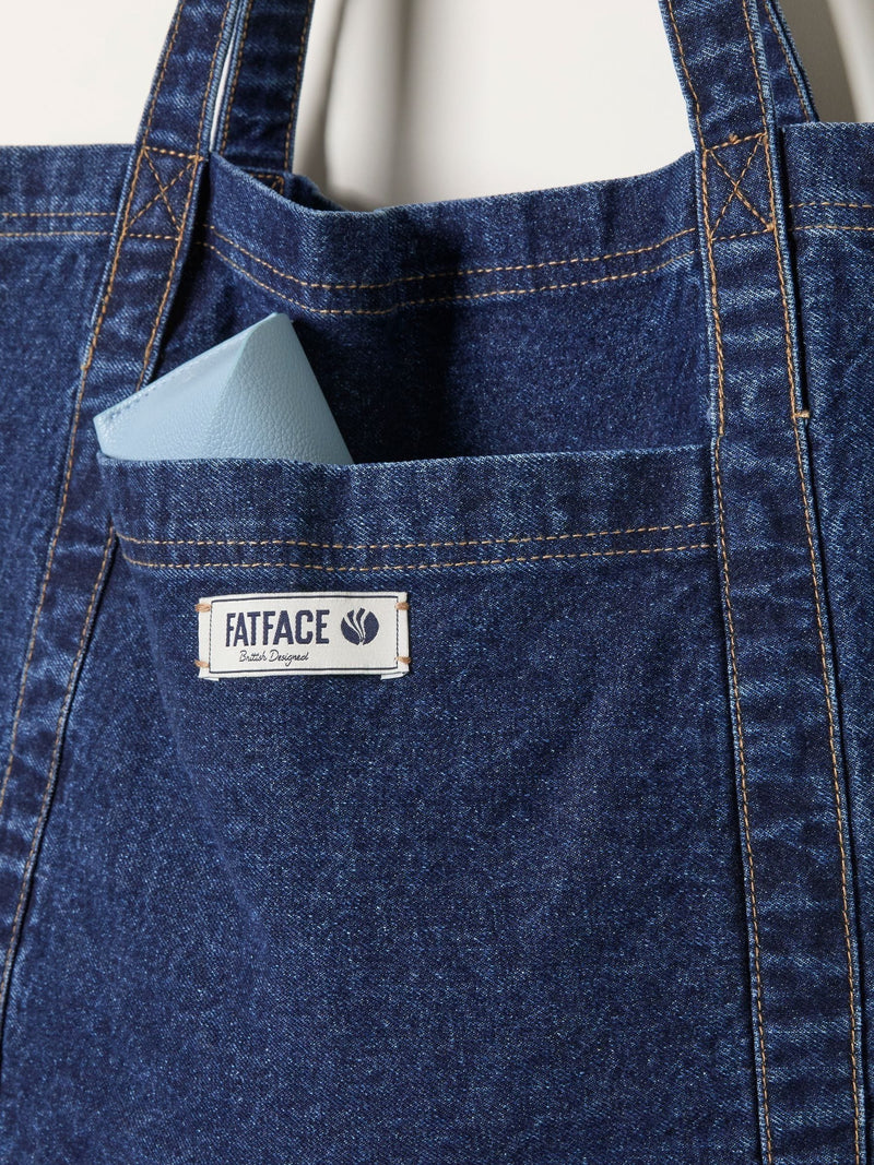 FatFace Astrid dark blue denim-inspired cotton tote bag - British product