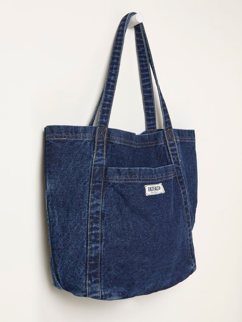FatFace Astrid dark blue denim-inspired cotton tote bag - British product