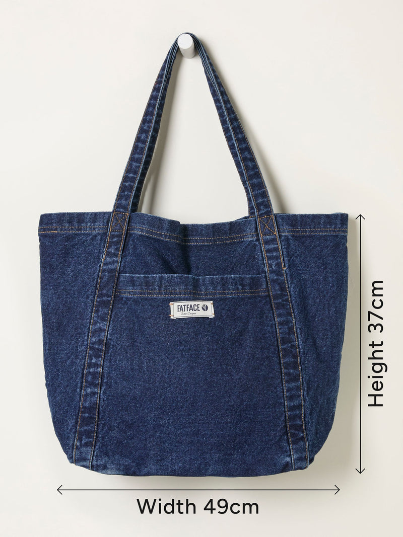 FatFace Astrid dark blue denim-inspired cotton tote bag - British product