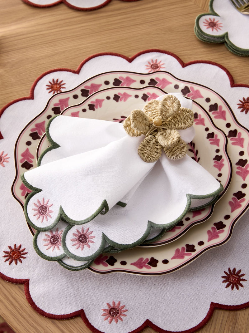 Nina Campbell green floral embroidered napkins set 38cm, UK version