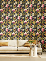 Next Hoopla Walls Ebony and Raspberry Orchid Bloom 10m Wallpaper- Buy online at McGrocer